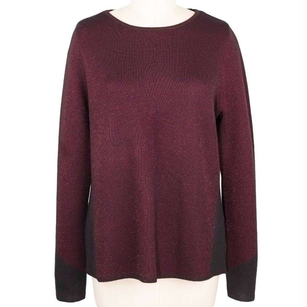 Anne Klein Metallic Red & Black Colorblock Lightweight Knit Sweater  XL